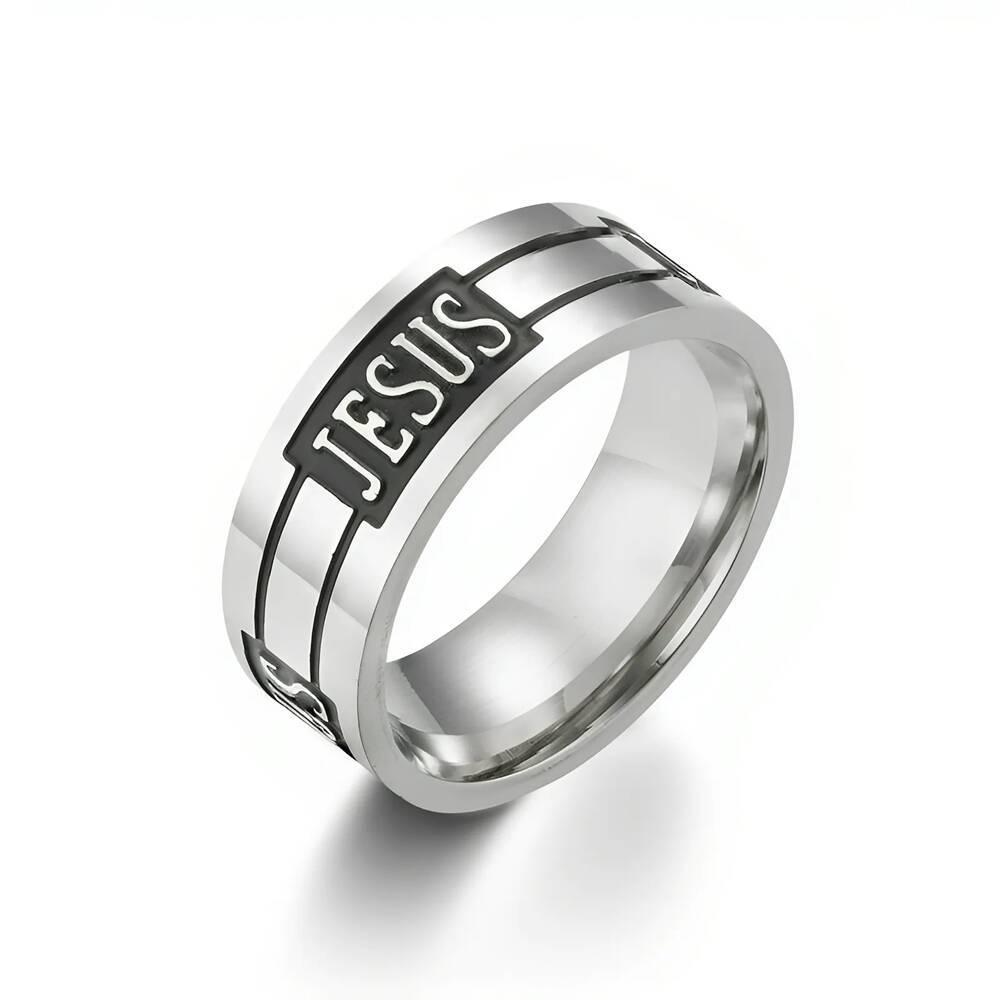 Men's European & American Retro JESUS Cross Titanium Steel Ring - Popular Fashion Jewelry