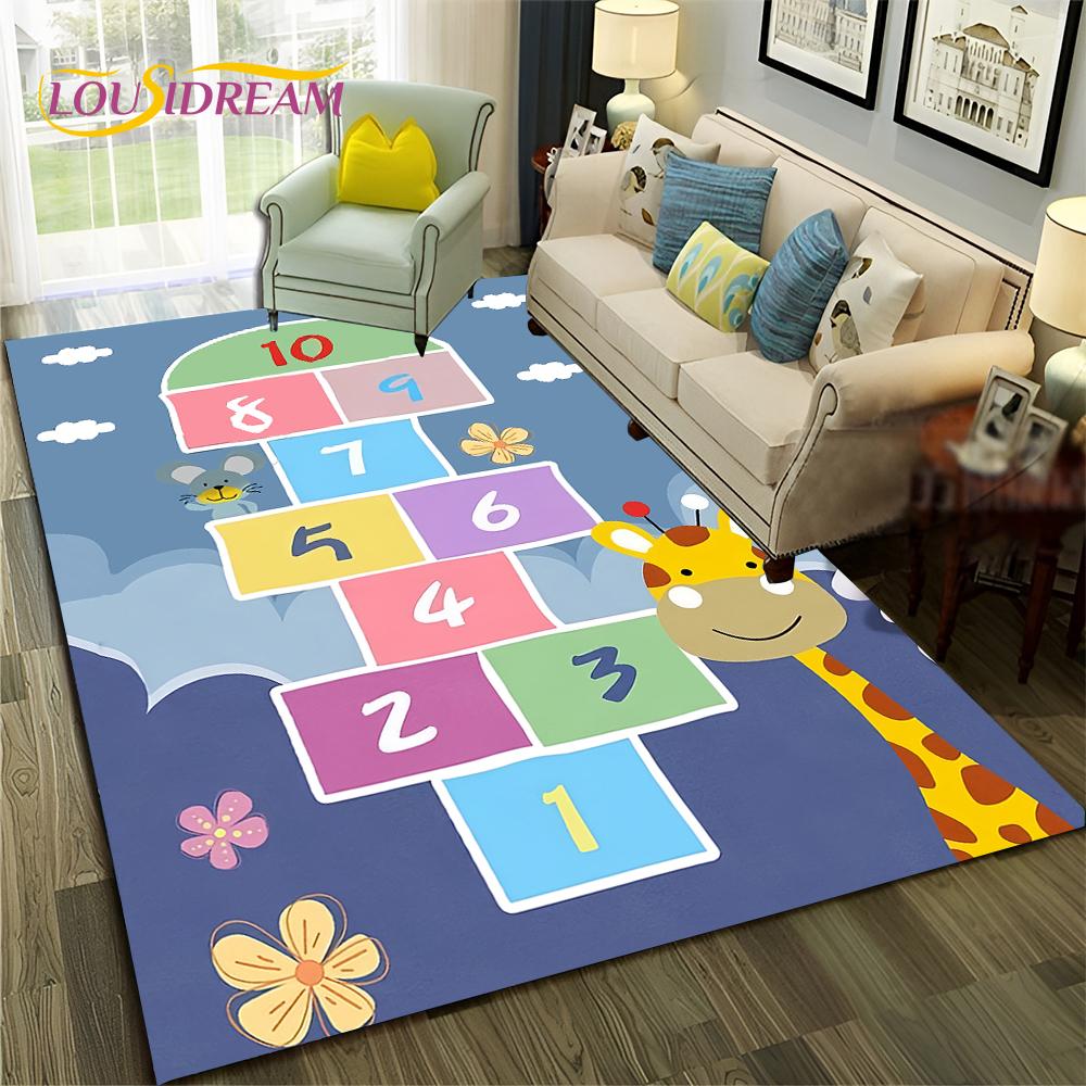 Funny Hopscotch Child Digital Games Boy Girls Carpet Rug for Home Living Room Bedroom Sofa Doormat Decor,Non-slip Floor Mat