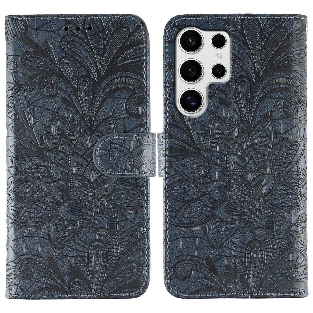 For Samsung Galaxy S24 Ultra Case Lace Flowers PU Leather Flip Wallet Phone Cover