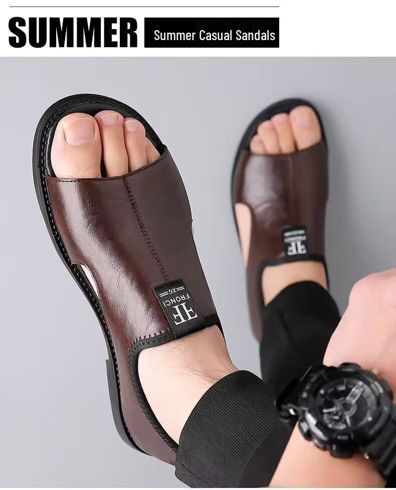 Men's Plus Size 48 Casual Leather Sandals, Summer 2025 Non-Slip Breathable Driving Shoes.