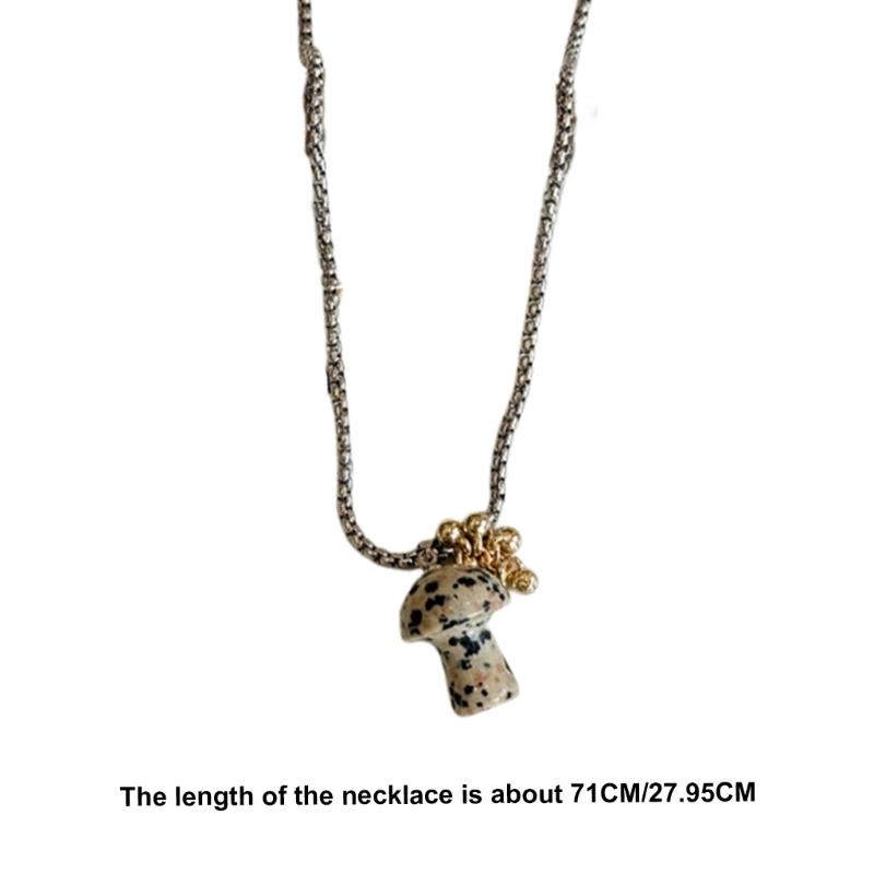 Mushroom Pendant Necklace Steel Spotted Tigers Eye Stone Delicate for Unique Style Enthusiasts and Matching Multi Styles