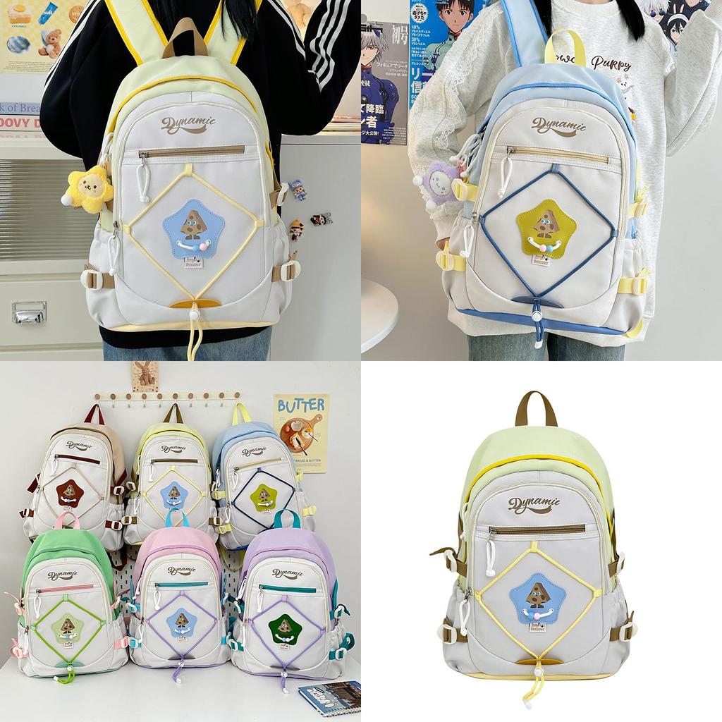 Student Backpack Trendy Nylon School Bag With Padded Shoulder Straps And Spliced Design For Campus Use