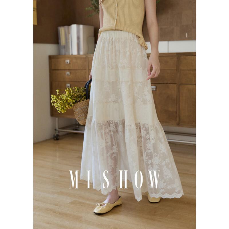 Women s Lace Patchwork A-Line Midi Skirt L