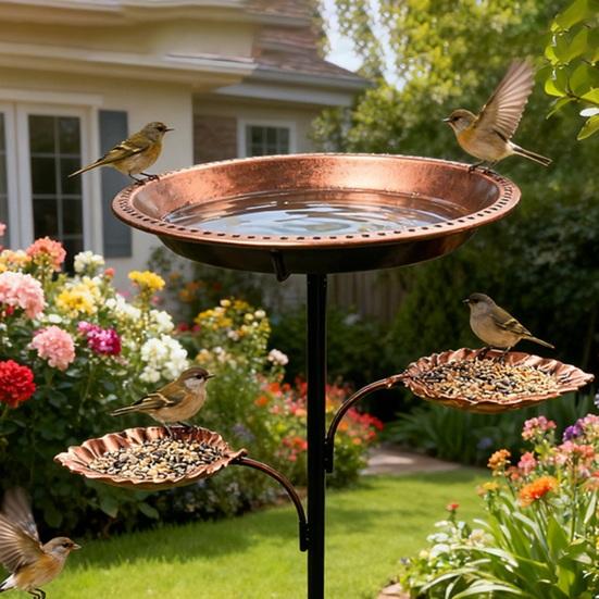 Metal Bird Bath for Outside 5 Pronged Base Birdbath with Stake Vintage Freestanding Feeder Bowl for Garden Patio Yard Lawn Decor