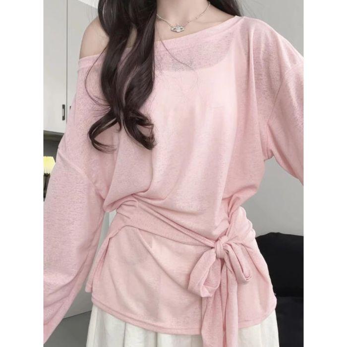 

2025 Женский кардиган в корейском стиле, синий, с длинным рукавом, приталенный, солнцезащитный топ Extra Large розовый