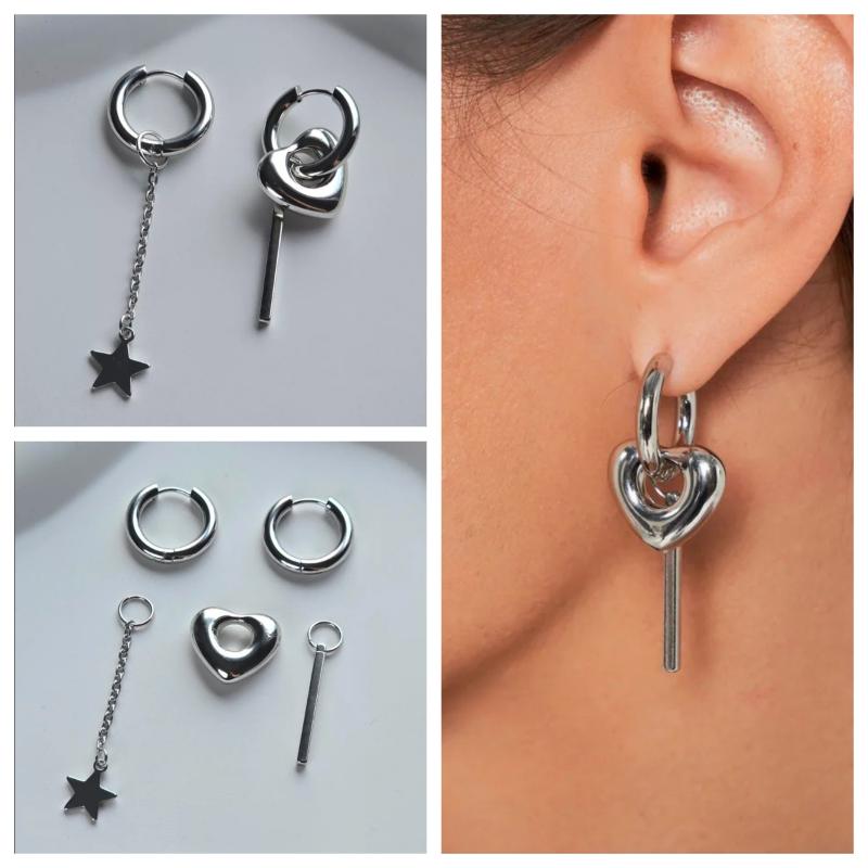 Sweet Pink Zircon Heart-Shaped Pendant Earrings For Women Simple Geometric Circular Ear Buckle Fashion Jewelry Accessories Gift