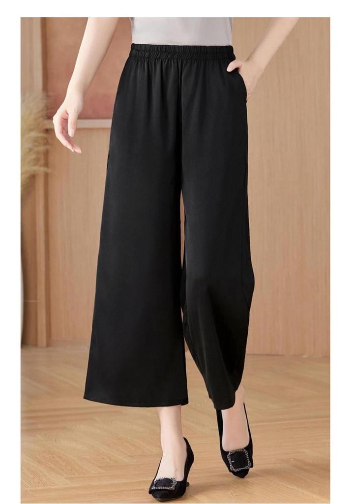 Pantalons stylés à taille haute, coupe ample, raccourcis, jambes larges, pour femmes d'âge moyen et âgées - Confort Printemps/Été
