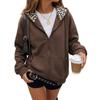 Damen Leopard Print Reißverschluss Hoodie Langarm Fleecegefüttert Lässige Sweatshirtjacke