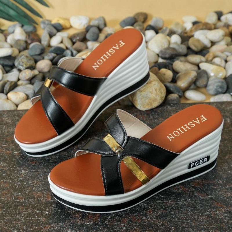 Fashion Korean Fashion New Fish Mouth Wedge Fashion Casual Foreign Trade Large Size Women'S One Line Sandals And Slippers For Sandalias