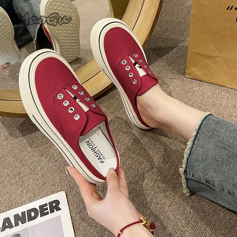 Fashion Slip on Comfortable Canvas Casual Shoes Women's Mules Thick Bottom Versatile Adults Footwear Spring Autumn Lady Slippers Fashion
