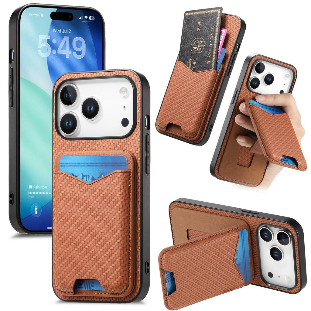 Für iPhone 17 Pro Hülle Kartenhalter Ständer Kohlefaser Textur Rückseite