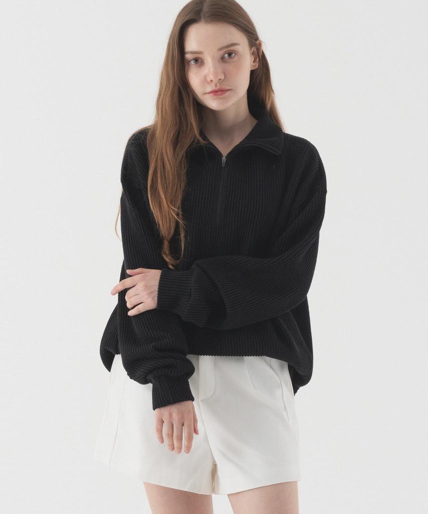 PIANER Comfortable Oversized Half-Zip Collared Knit (Black)