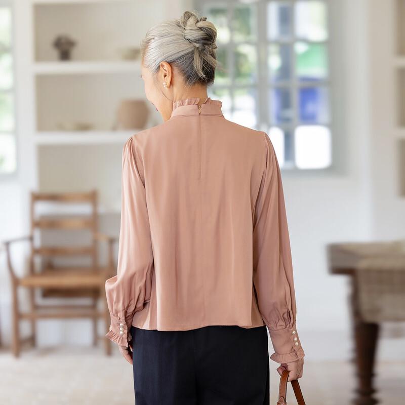 Muzi Women's Elegant Tie-Neck Long Sleeve Blouse