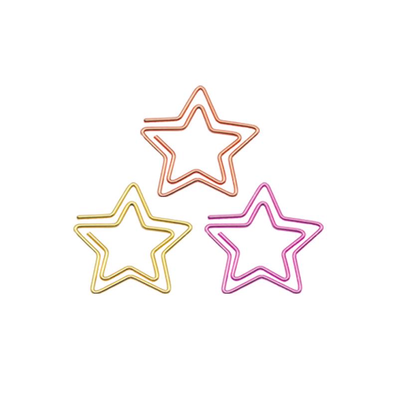 Electroplated Pentagram Paper Clips - Multicolored Metal Office Stationery for File Organization