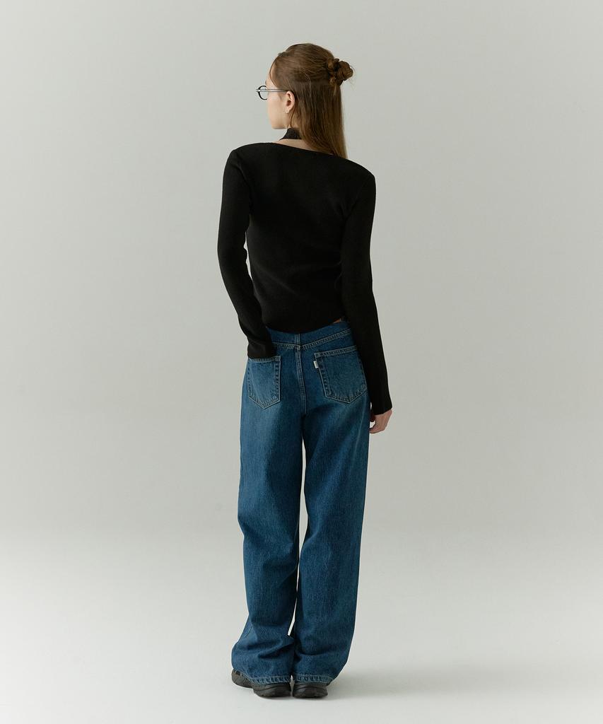 OSTKAKA Essential Wide Denim Pants Dark Blue