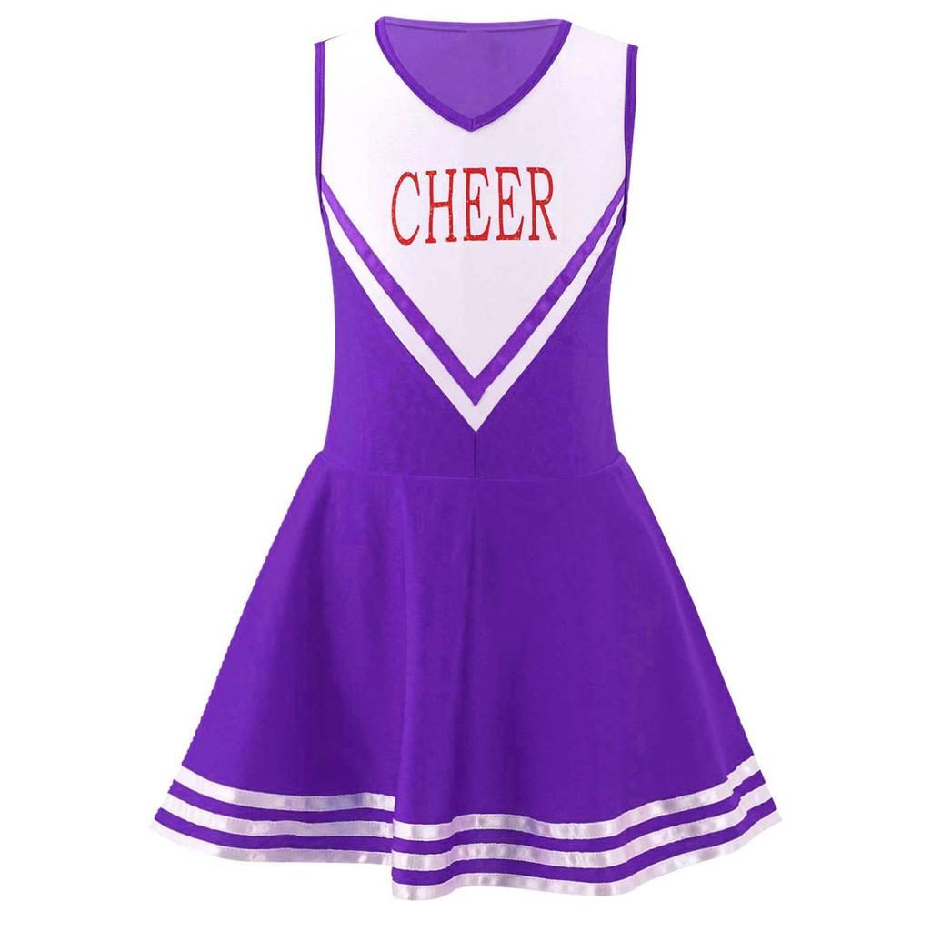Kids Girls Cheerleading Costume School Performance Cosplay Party Clothing Sleeveless Letter Print Dress