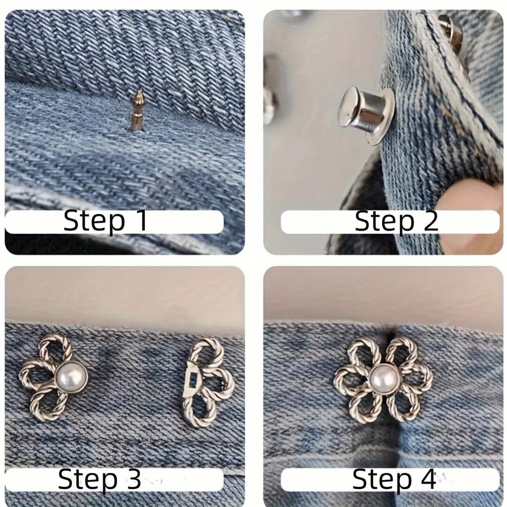 1PC Adjustable No-Sew Waist Buckle Invisible Tightening Button for Oversized Pans, Denim, and Jean Skirt - Non-Piercing Detachable Pearl Pin