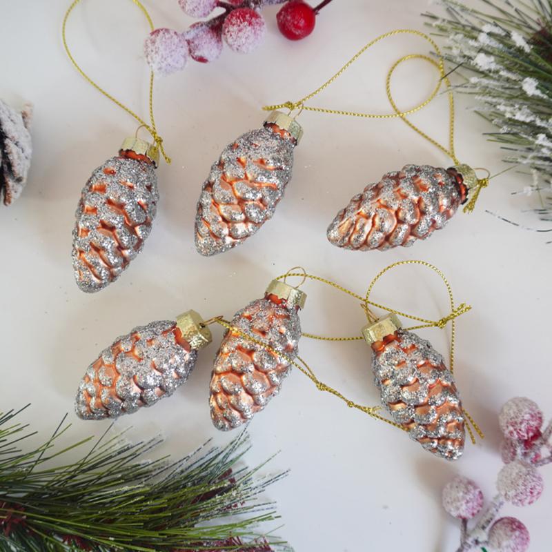 1Set Small Christmas Tree Ornament Glass Pinecones Acorns Christmas Pendant Glass Ornament 2024 Decoration Home Party New Year