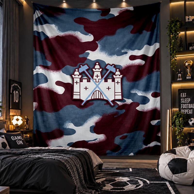 Wall Hanging Tapestry West Ham United Football Print Cloth for Living Room Bedroom Home Decor