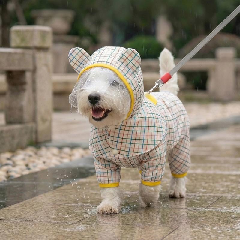 Waterproof Dog Raincoat With Tail Cover Leash Hole Small To Medium Breeds Matte Trim Colorblock Design