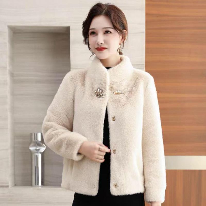 New imitation mink velvet autumn and winter clothing temperament jacket stand-up collar fur integrated leather short thickened women