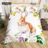 Cute Rabbit Duvet Cover Set Twin Queen Colorful Flower Bedding Set Microfiber Botanical Floral Cartoon Animal Comforter Cover