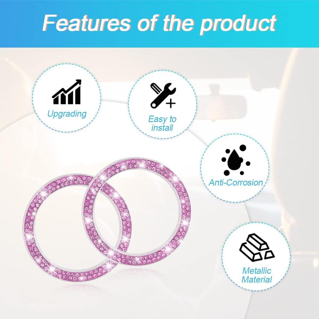 AUKEPO Car Shiny Crystal Rhinestone Engine Start Ring Decal,2 Pack Car Button Start Button Cover/Sticker,Key Ignition Knob Shiny Ring,Shiny Car