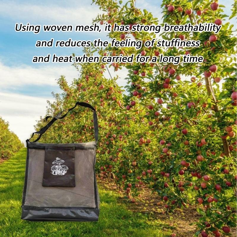 Ergonomic Shoulder Strap Fruit Picking Bag Container Pouch With Reinforced Mesh Breathable For Gardening And Forest Use