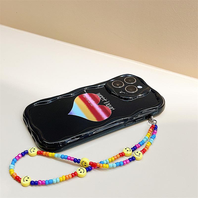 

Мягкий силиконовый чехол Zhitai с цепочкой для iPhone 12/14/15/16 Pro - кремовый узор iPhone 14