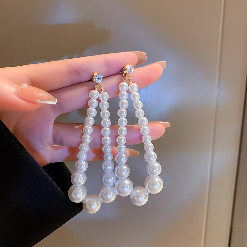 Pearl Inlaid Zircon Water Drop Retro Earrings Vintage Temperament Style for Women