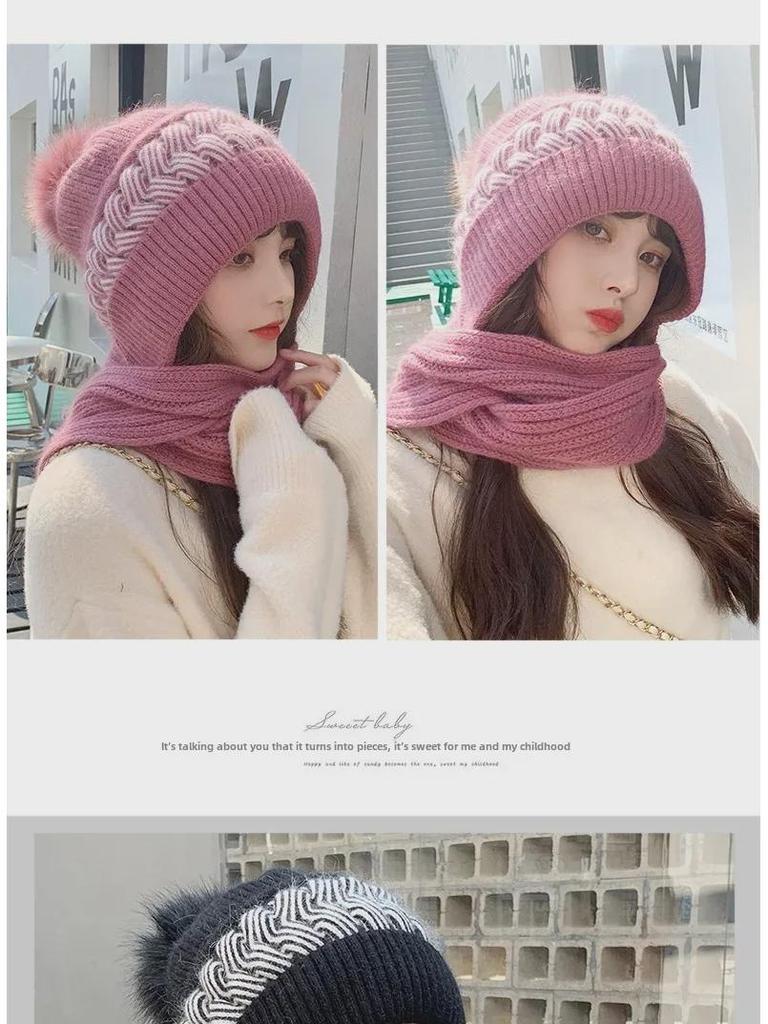 Women's Korean Style Wool Hat & Scarf Set – Cute, Cold-Proof, Ear & Neck Protection for Autumn/Winter