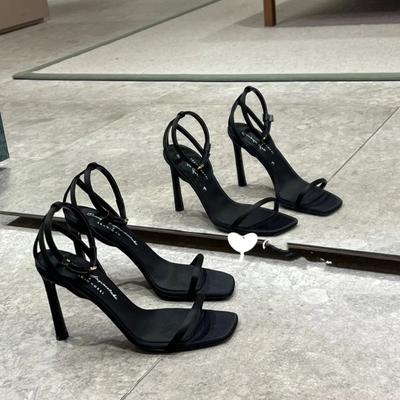 Summer Square Toe Open Toe High Heels Women's One-Strap Elegant Classy Stilettos French Sandals