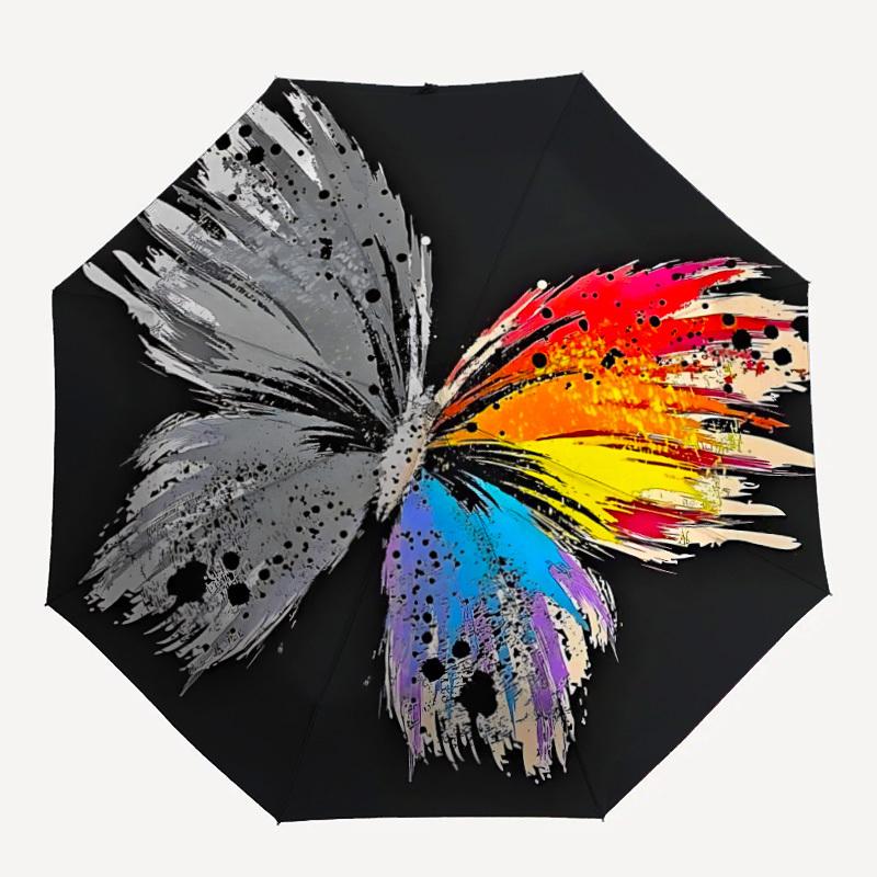 1pc Butterfly Colors Automatic Open 8-Rib Windproof Umbrella, Travel & Commuting, Suitable for All Seasons