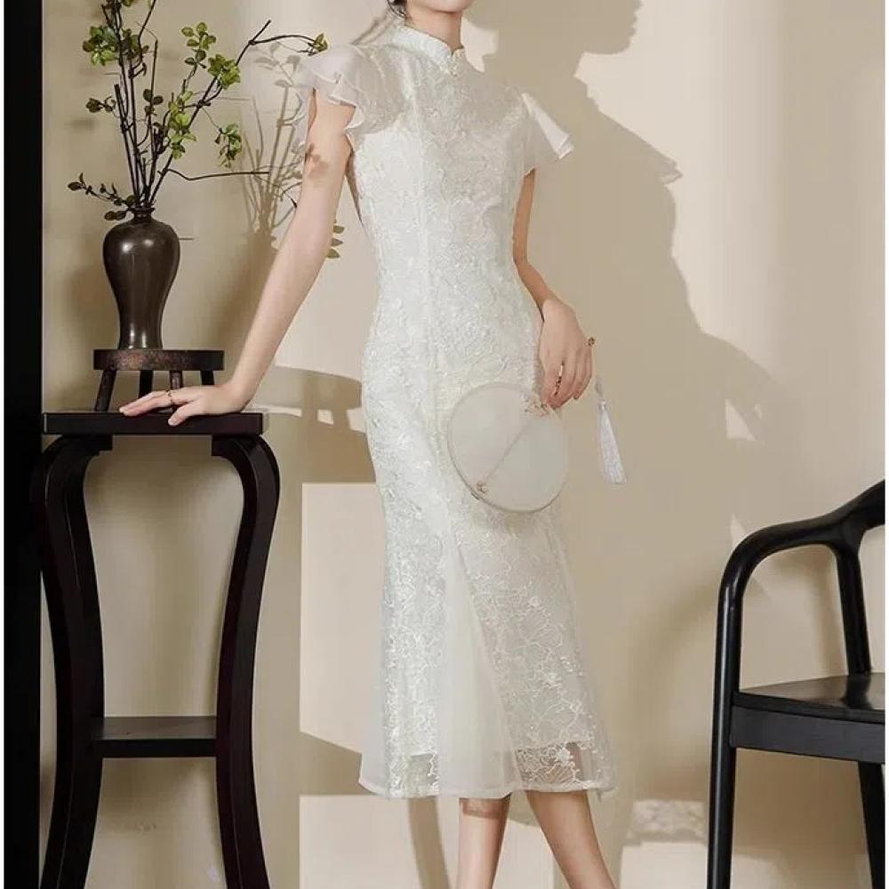 Chinese Style Fishtail Dress, Women's Summer Dress, Bridesmaid Dress, Daily Dress