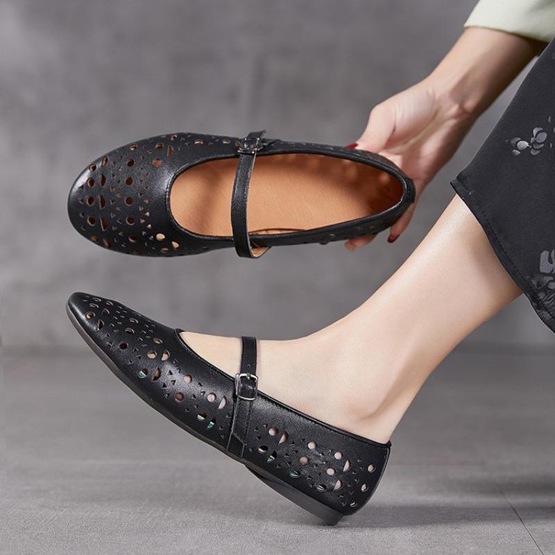 Hollowed-out Mary Jane Shoes for Women Spring and Summer Round Toe Shallow Mouth Soft Flat Bottom Ballet Single Shoes