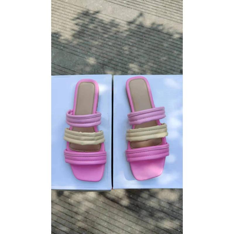 

Летние новые шлепанцы с квадратным носком и плоской подошвой, простые по цвету, пляжные шлепанцы, женские сандалии больших размеров 41 розовый