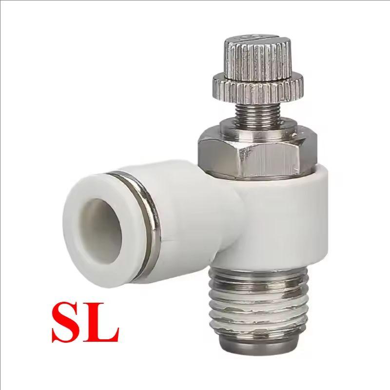 Pneumatic Hose L Type SL Throttle Valve 1/4 3/8 1/2 Thread White Cylinder Speed Control Connector Accessories Speed Controllers