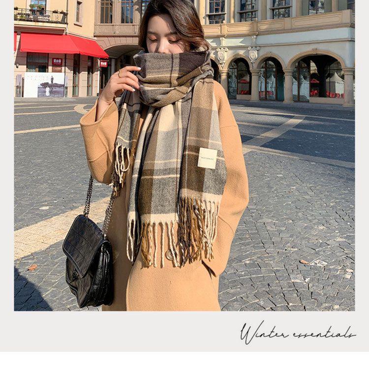 Women's Autumn/Winter Plaid Scarf - High-End Color-Block Tassel Shawl, Thick Imitation Cashmere Neck Warmer.
