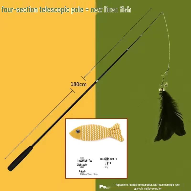 Retractable Cat Teaser Wand: 1.8m Interactive Fishing Pole with Bite-Resistant Feather & Bell Toy