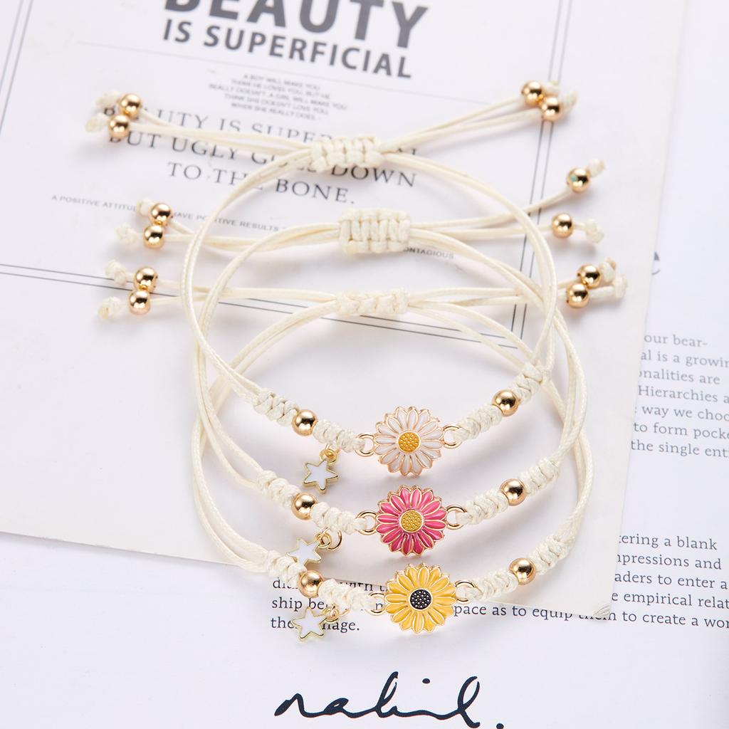 Braccialetti Semplici Girasole per Donna Intrecciati a Mano Moda Colorati Margherita Braccialetto Regolabile Amicizia Buona Fortuna Gioielli Regalo