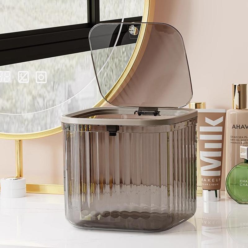 Press Type Desktop Trash Convenient Plastic Transparent Storage Box Desk Organizer Office Supplies