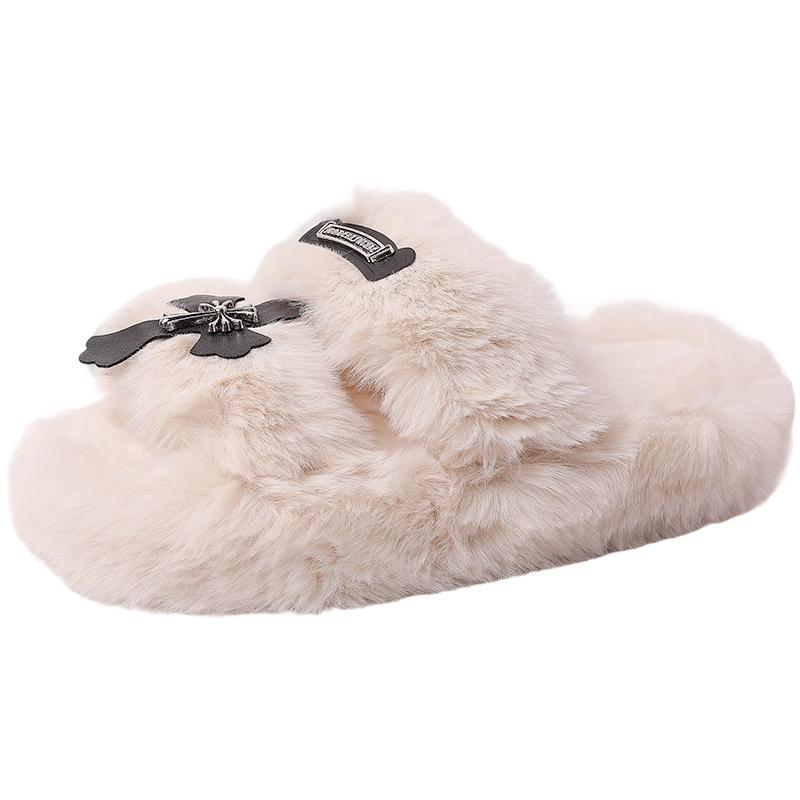 Soft fluffy slippers female cute cross home wear fashion indoor hair mop