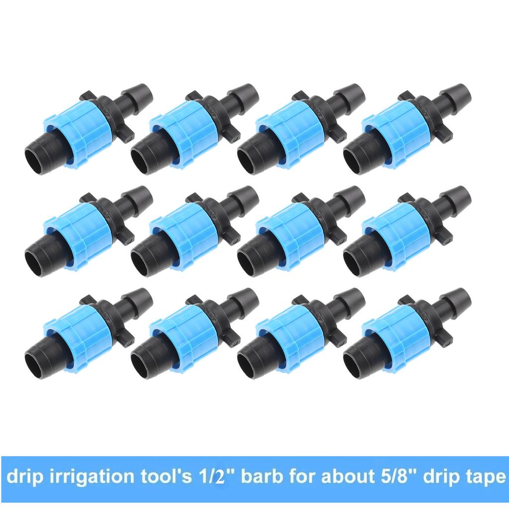50Pcs Drip Tape Connector Irrigation Tubing Fittings Twist Locks 1/2" Barb for 5/8" Drip Tape Sprinkler Fits Garden Flower Beds
