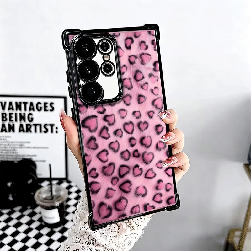 Pink Leopard Print Soft Phone Case For Samsung Galaxy S26 Ultra S25 Edge S24 FE S23 Plus S22 S21 + S20 Plating Anti-Fall Fundas