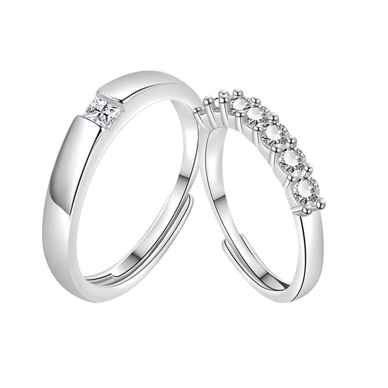 Sweet Zircon Couple Rings For Men And Women Fresh Matching Band Set Elegant Daily Wear Jewelry Gift For Him And Her