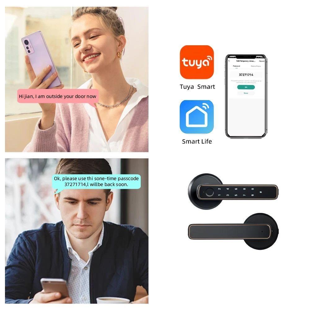 5-in-1 Smart Door Handle Lock Bedroom APP Remote Unlock Electronic Lock Digital Fingerprint Door Lock