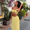 1011 French retro one-word shoulder waist thin split long skirt three-piece bikini swimsuit in swimsuit long skirt