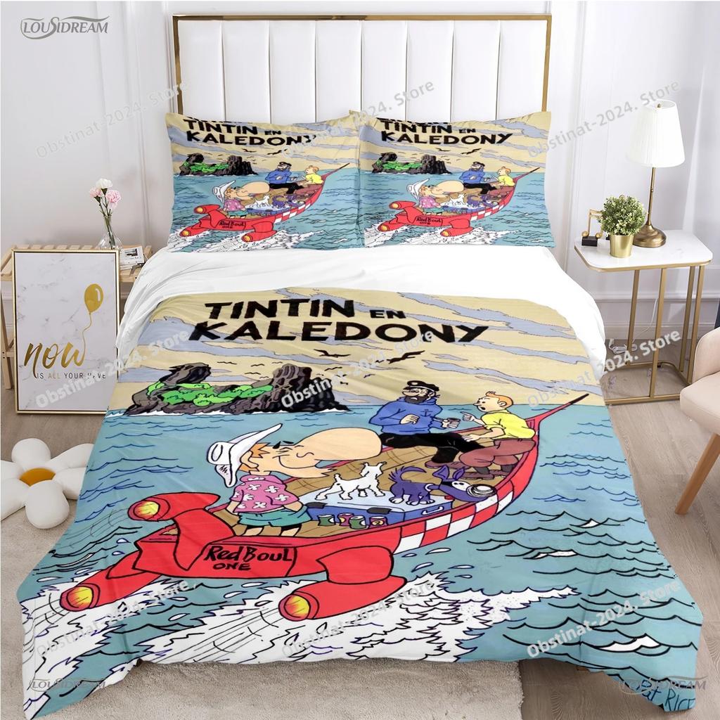 T-Tintines All Season Duvet Cover Cartoon Funny Bedding Set Printed Sheet Pillowcase Bed Soft Quilt Cover Full Queen King Size