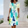 Women Plus Size Round Neck Short Sleeve A Line Printed Casual Dress