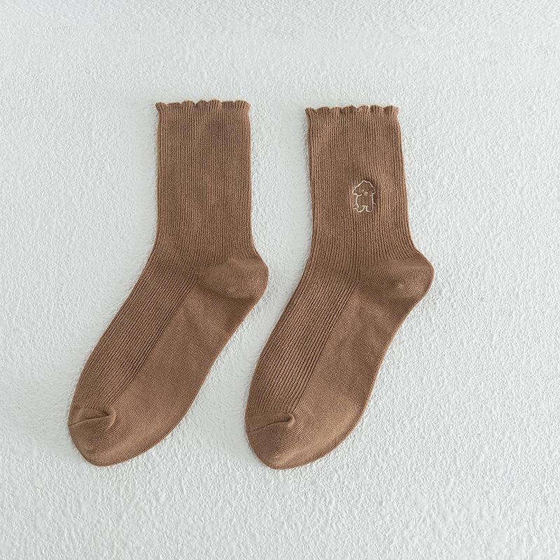 Female Spring and Autumn New Cartoon Dog Embroidery Pulled A College Style Cotton Socks